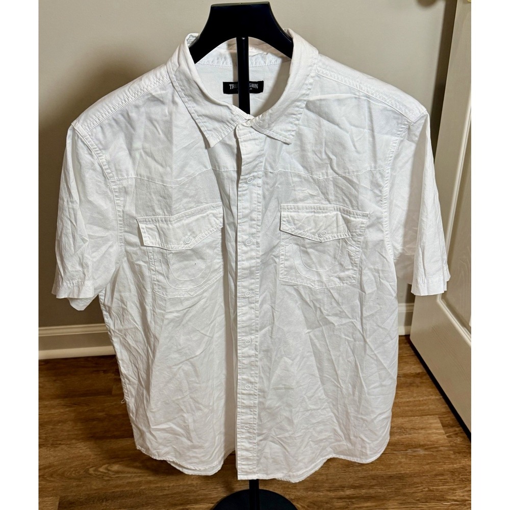 True Religion Mens White Short Sleeve Button Up Pockets Shirt 51992-00 M